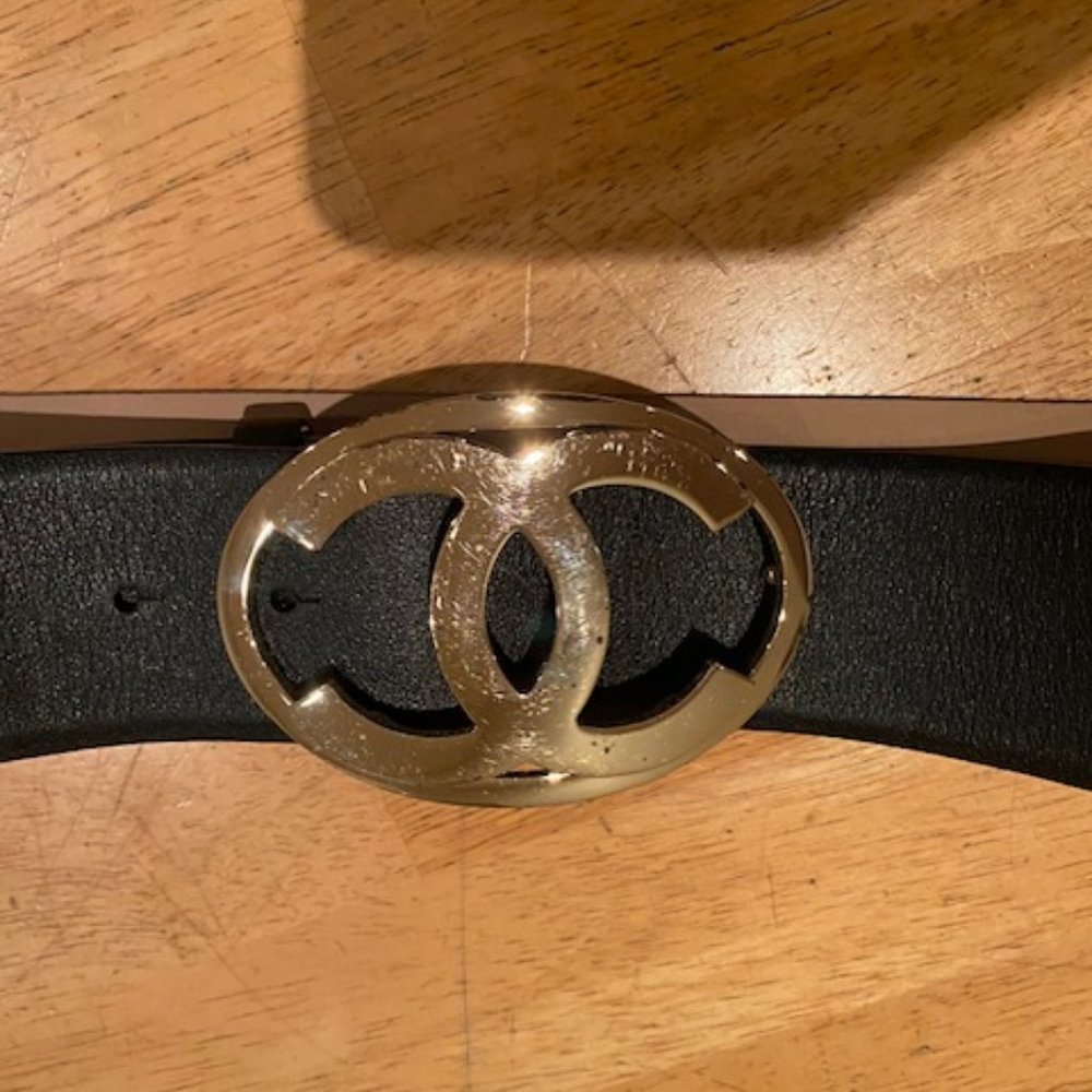 Chanel Black Leather Belt Size L